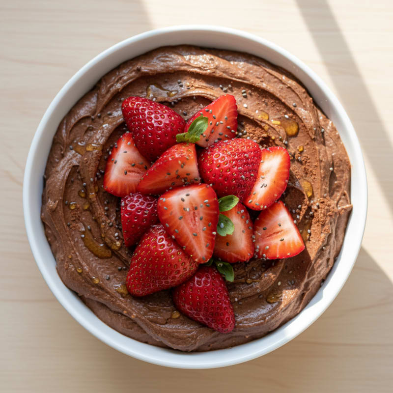 Silky Chocolate Protein Pudding with Fresh Strawberries