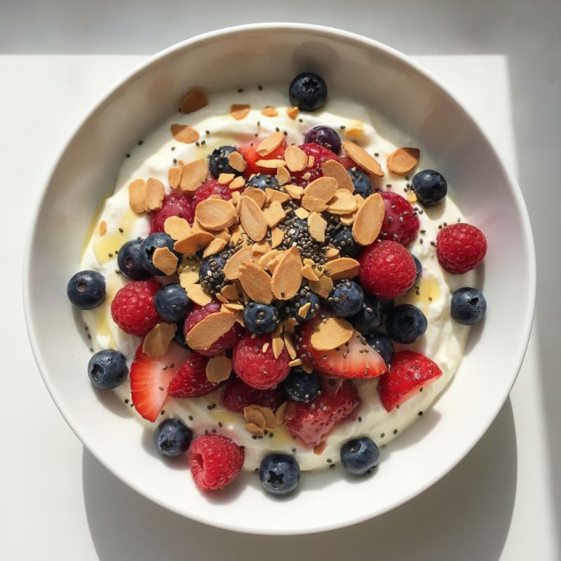 Vanilla Greek Yogurt Parfait with Mixed Berries and Whey Protein