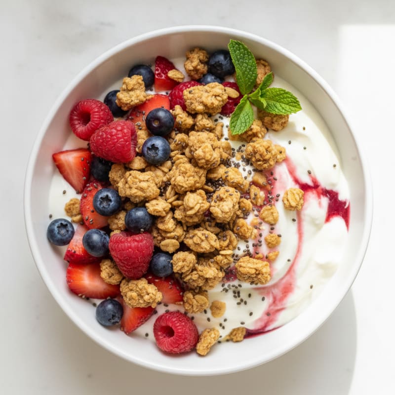 Creamy Greek Yogurt Parfait with Mixed Berries and Protein Granola