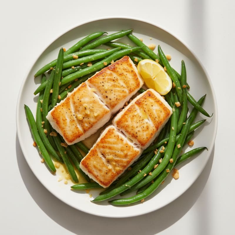 Seared Cod with Garlic Green Beans