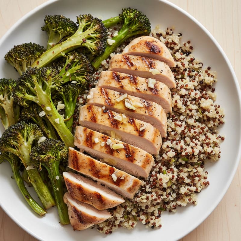 Grilled Chicken Breast with Quinoa and Roasted Broccoli