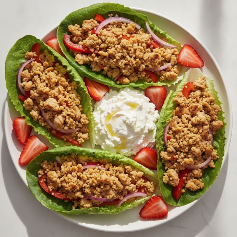 Grilled Turkey and Veggie Lettuce Wraps with Creamy Cottage Cheese Dip