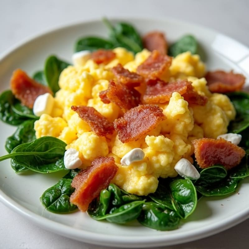 Cottage Cheese Scramble with Spinach and Turkey Bacon