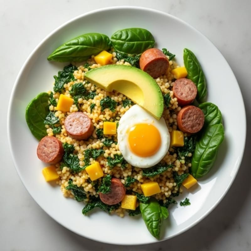 Egg White and Spinach Scramble with Turkey Sausage