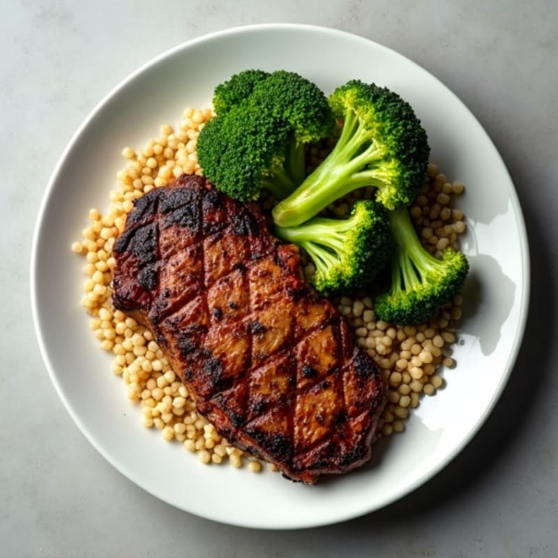 Seared Steak with Roasted Broccoli and Quinoa