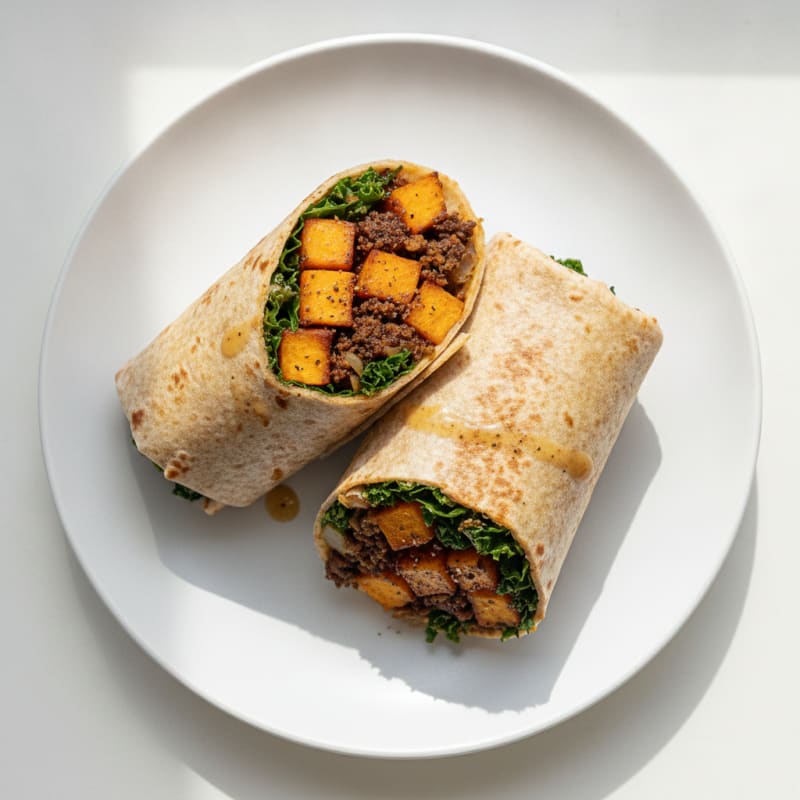 Soja Granulat Protein Wraps with Roasted Sweet Potato