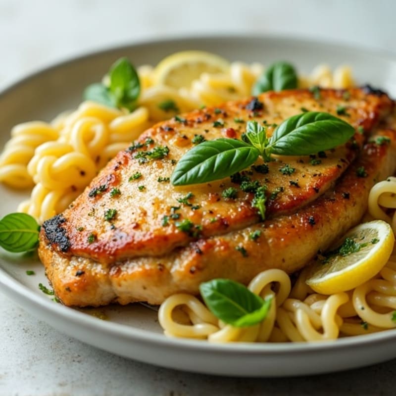Pan-Seared Lemon Pesto Chicken with Whole Wheat Pasta