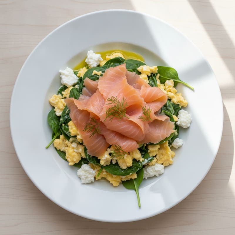Smoked Salmon Scramble with Spinach and Cottage Cheese