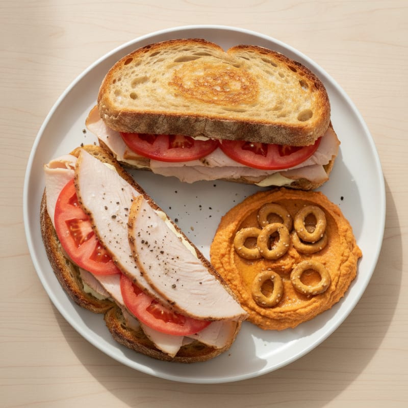 Turkey and Tomato Sandwich with Red Pepper Hummus