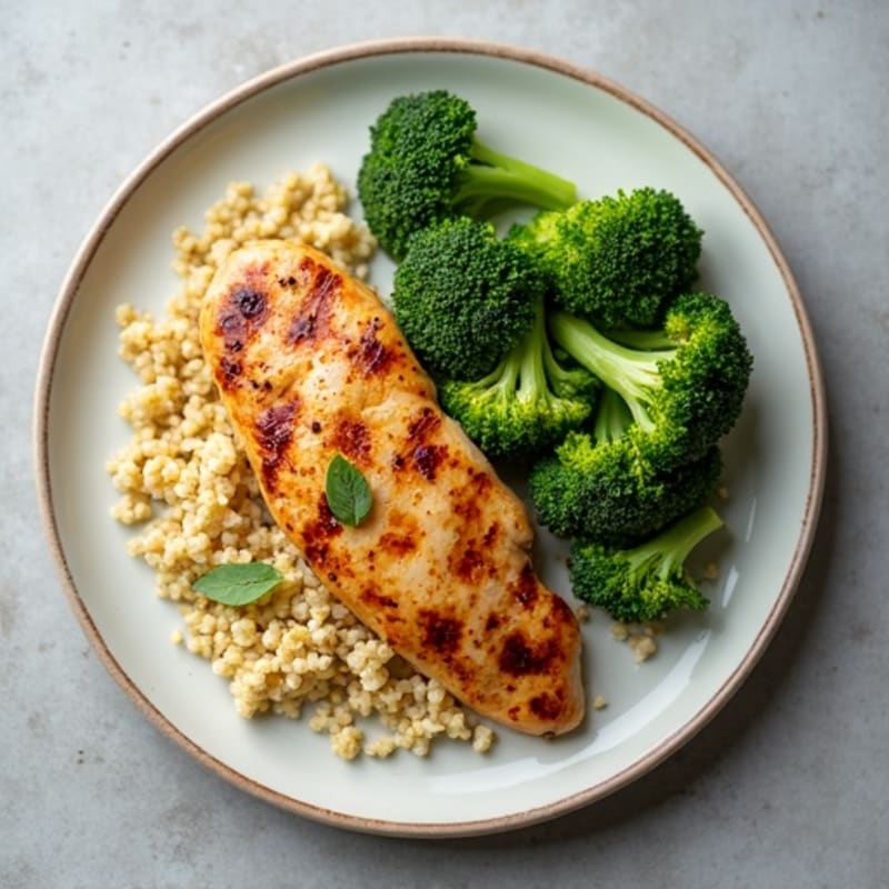 Grilled Chicken Breast with Quinoa and Roasted Broccoli