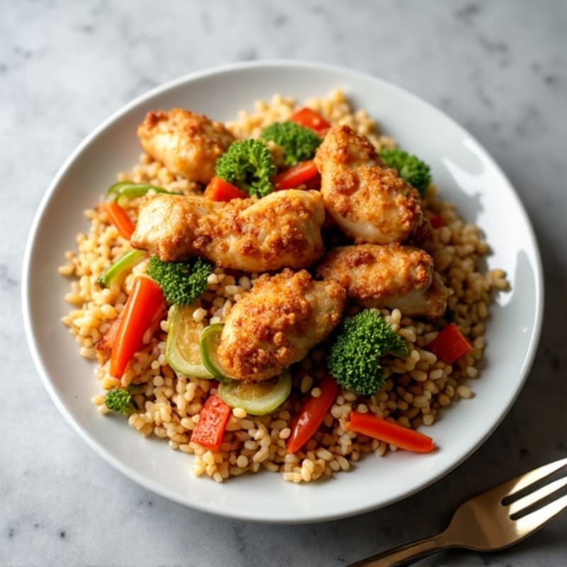 Crispy Chicken and Vegetable Brown Rice Stir-Fry