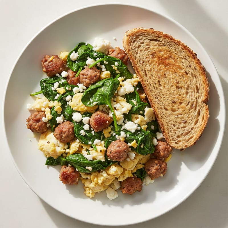 Egg White and Turkey Sausage Scramble with Spinach and Feta
