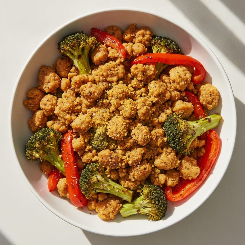 Savory Soy Crumbles with Roasted Vegetables