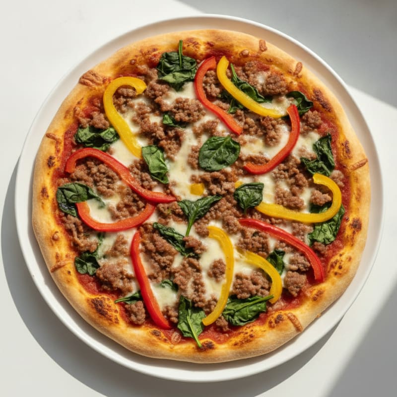 Lean Beef Mince Protein Pizza with Bell Peppers and Spinach