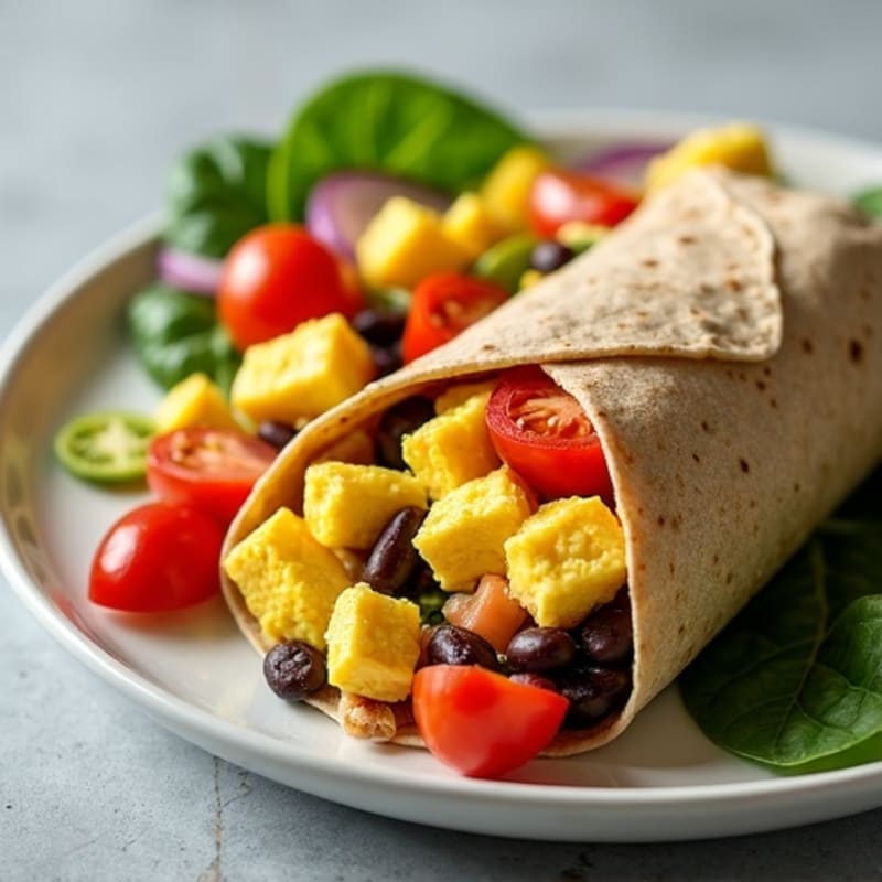 High-Protein Scrambled Egg and Black Bean Burrito with Roasted Vegetables