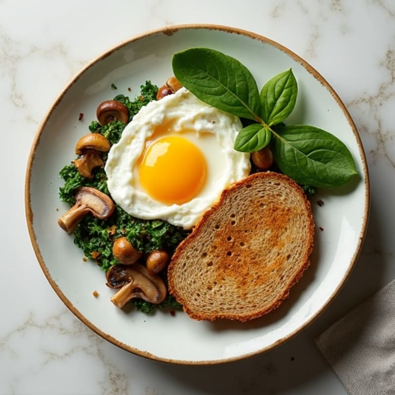 Cottage Cheese Spinach Scramble with Sautéed Mushrooms