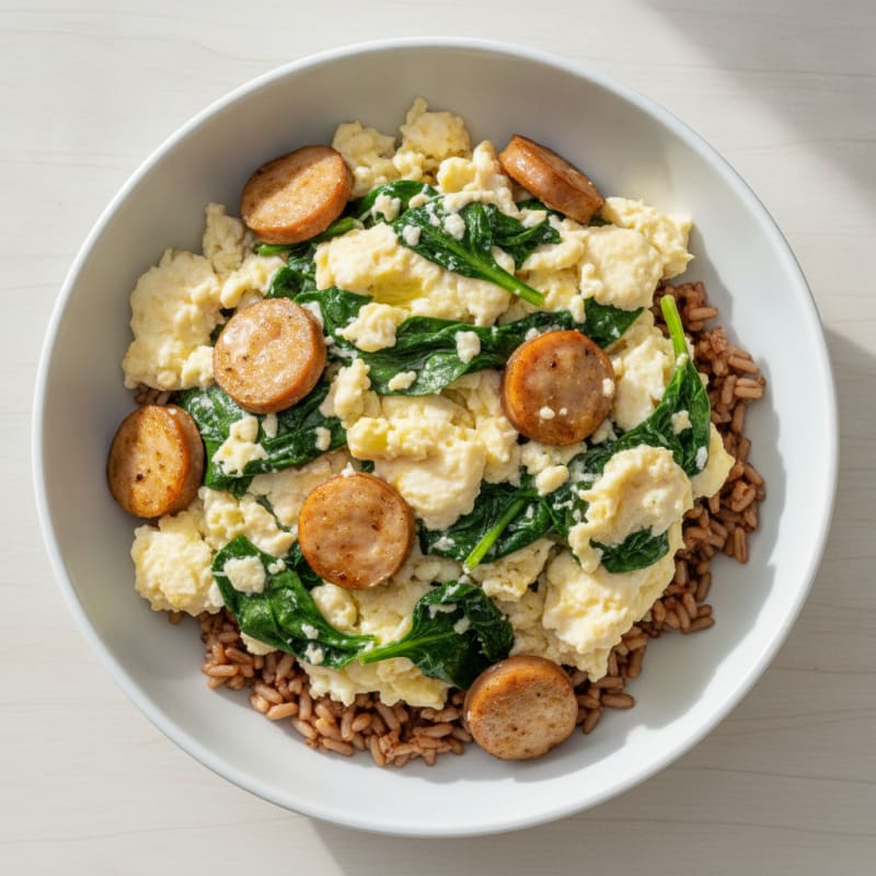 Scrambled Egg Whites with Chicken Sausage and Spinach