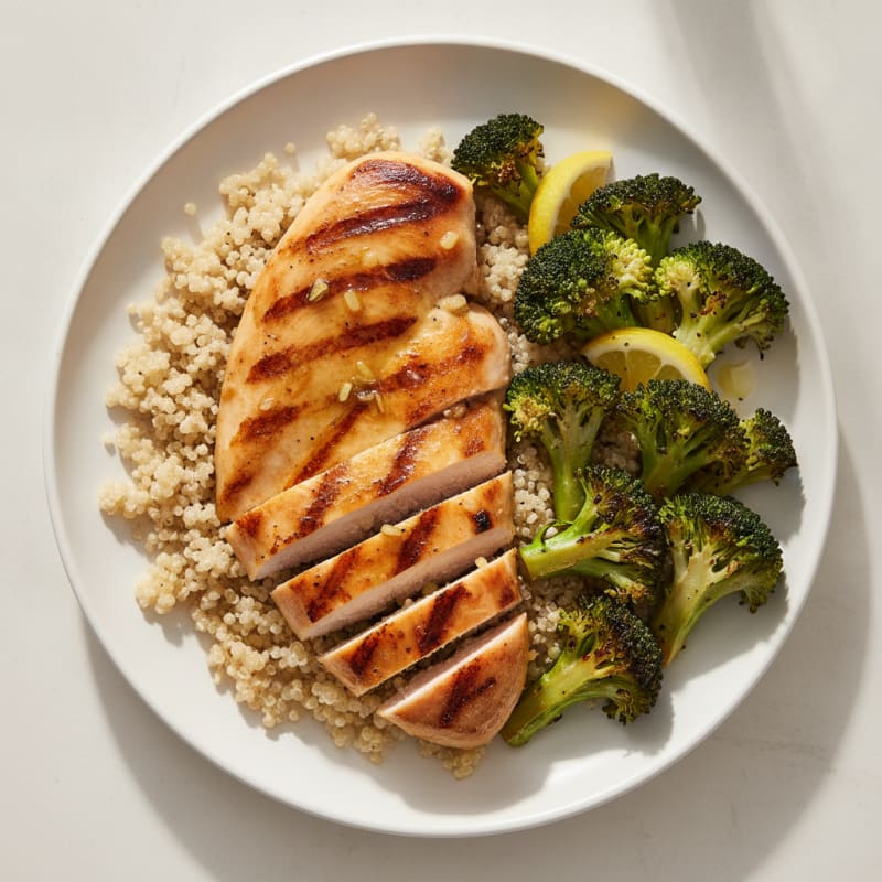 Grilled Chicken Breast with Quinoa and Roasted Broccoli