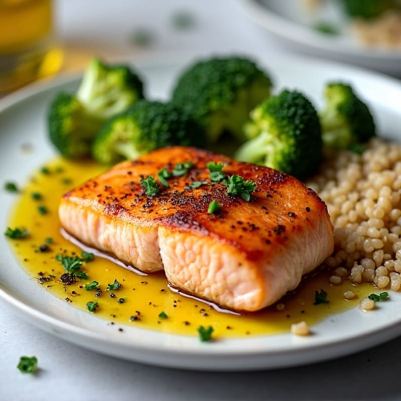 Seared Salmon with Roasted Broccoli and Quinoa