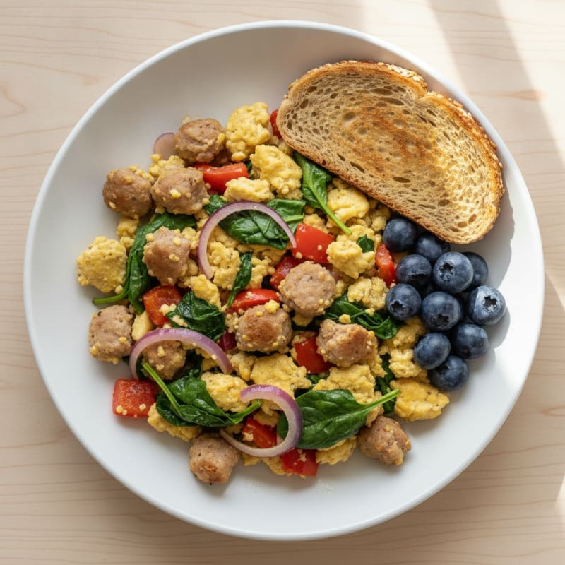 Egg White Veggie Scramble with Turkey Sausage