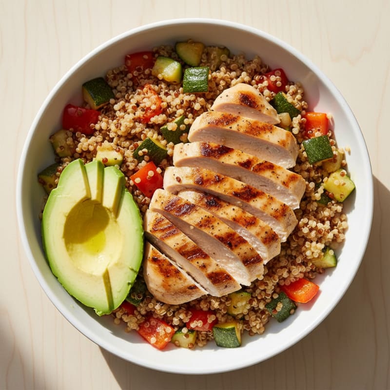 Grilled Chicken and Roasted Vegetable Bowl with Quinoa