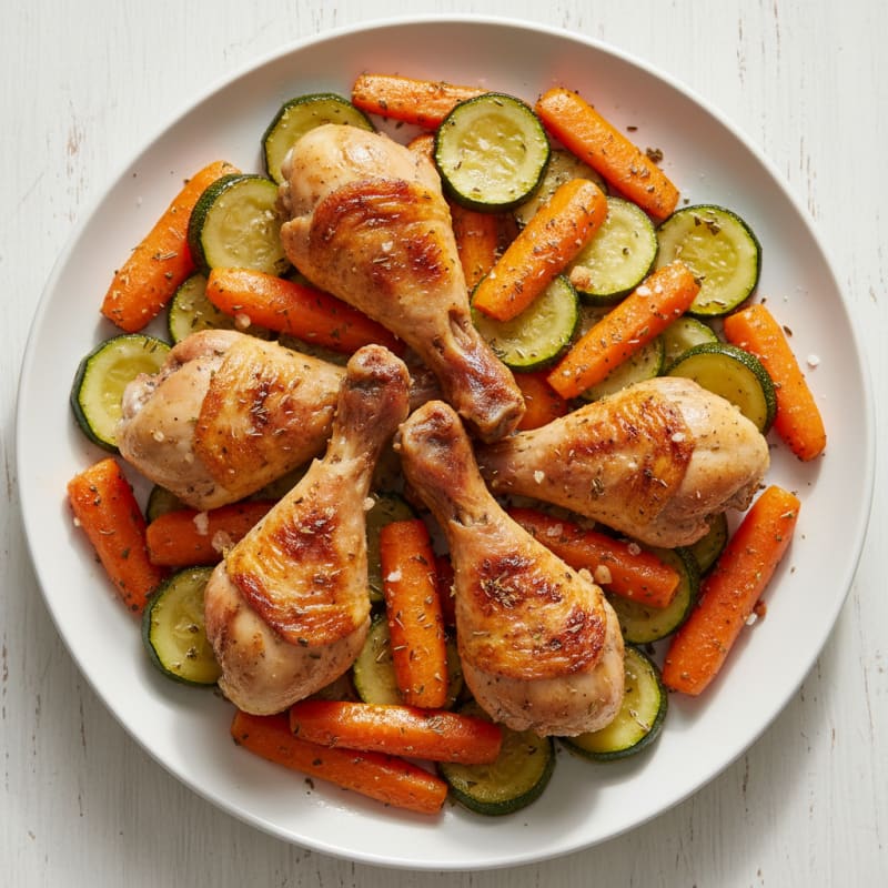 Roasted Chicken Legs with Zucchini and Carrots