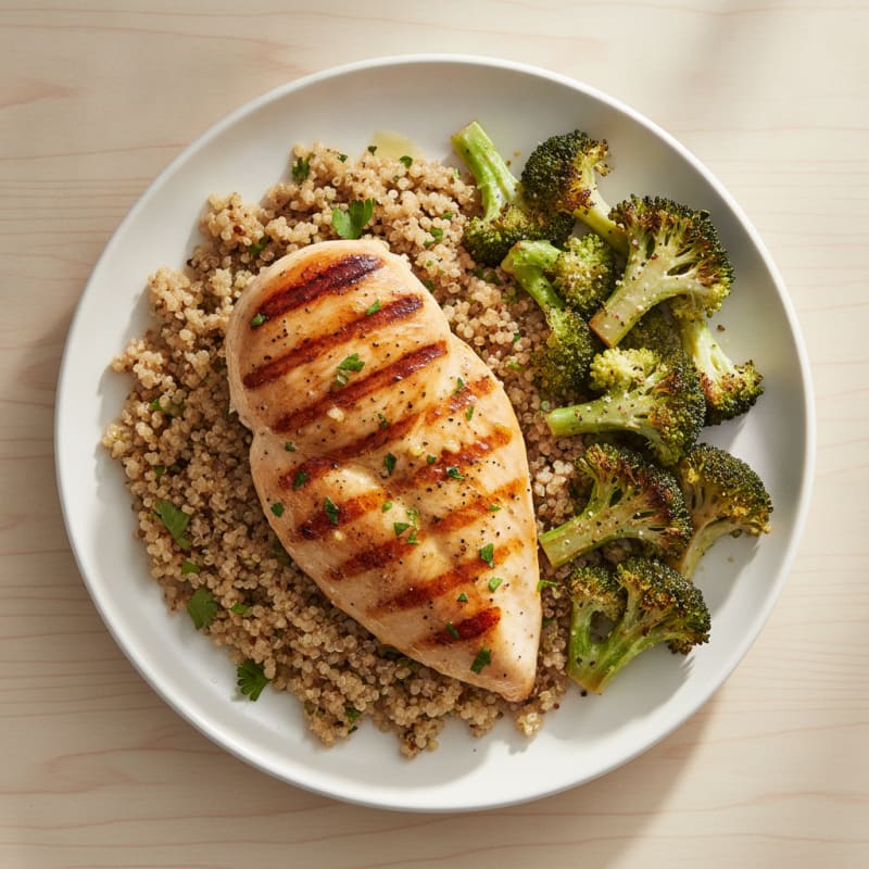 Grilled Chicken Breast with Quinoa and Roasted Broccoli