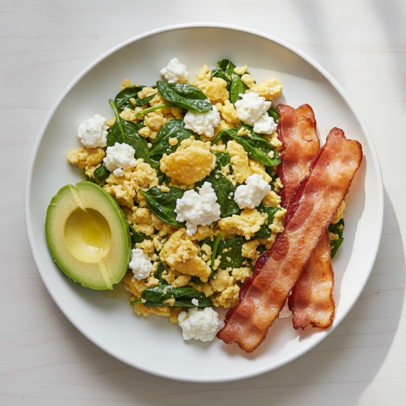 Cottage Cheese Scramble with Spinach and Turkey Bacon