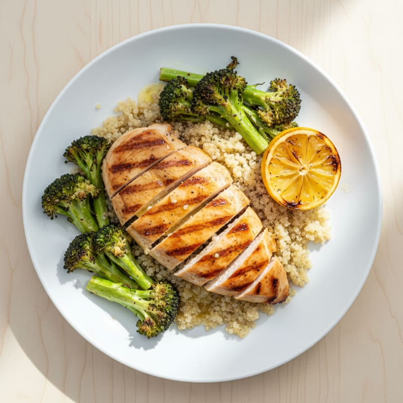 Grilled Chicken Breast with Quinoa and Roasted Broccoli