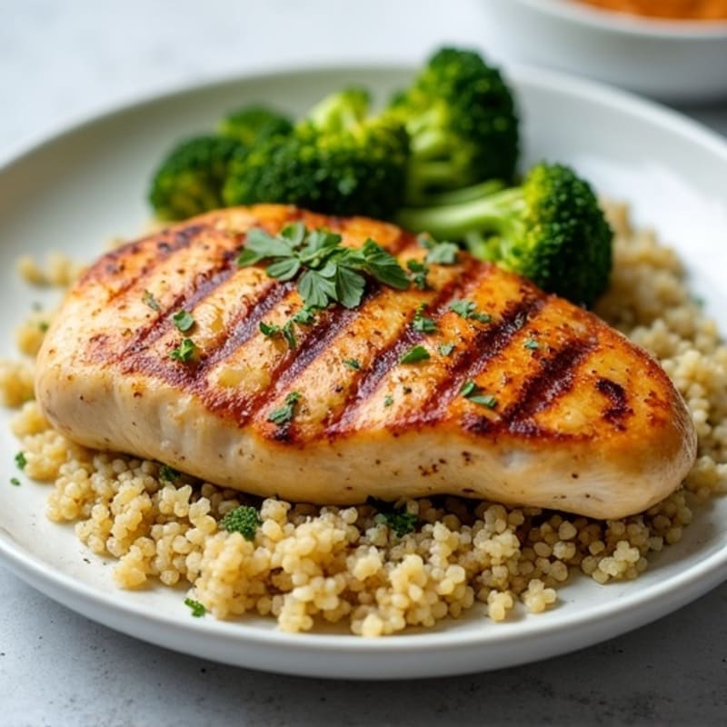 Grilled Chicken Breast with Quinoa and Roasted Broccoli