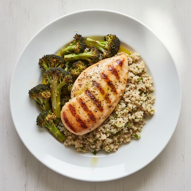 Grilled Chicken Breast with Roasted Broccoli and Quinoa