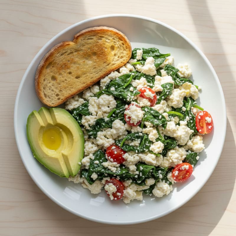 Egg White and Cottage Cheese Scramble with Spinach and Tomatoes