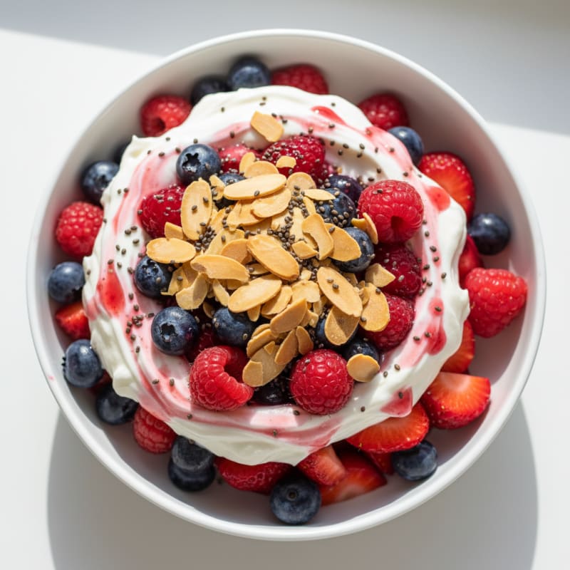 Greek Yogurt Protein Parfait with Mixed Berries and Almonds