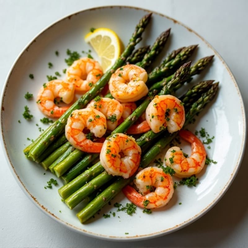 Garlic Herb Pan-Seared Shrimp with Roasted Asparagus