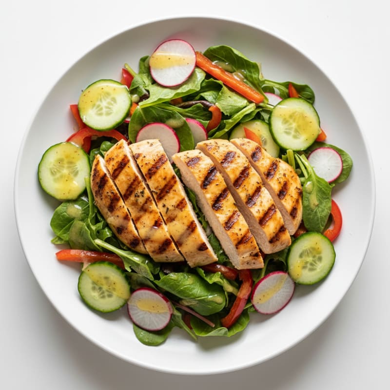 Grilled Chicken Salad with Crunchy Vegetables and Lemon Vinaigrette