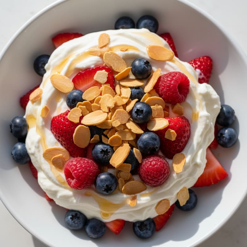 Greek Yogurt Protein Parfait with Mixed Berries and Almonds