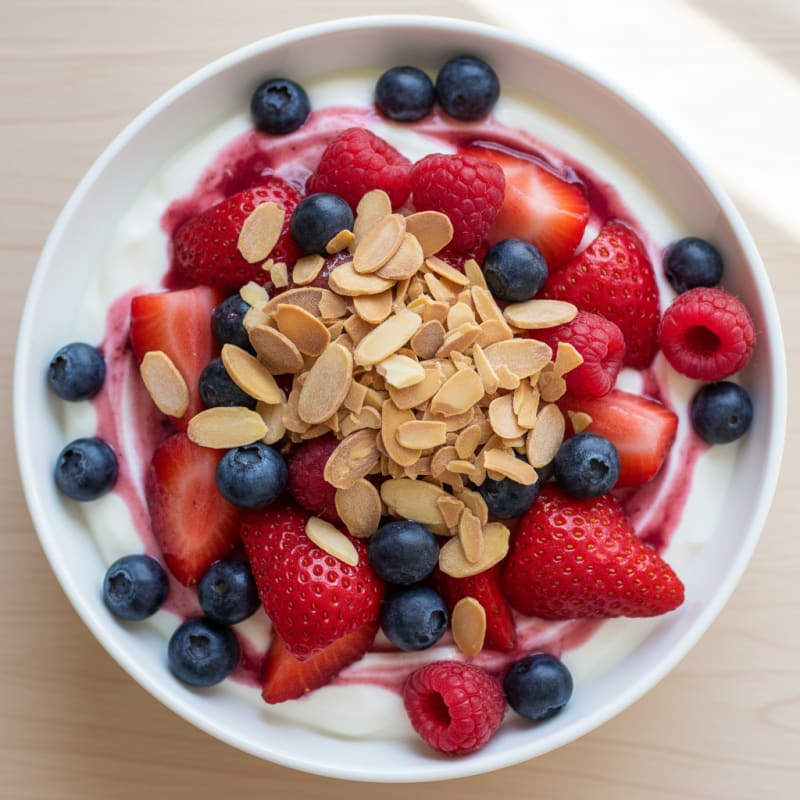 Greek Yogurt Protein Parfait with Mixed Berries and Almonds