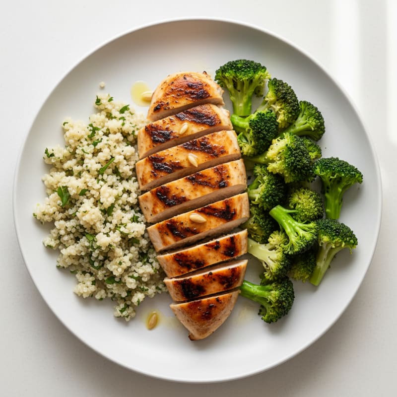 Grilled Chicken Breast with Quinoa and Steamed Broccoli