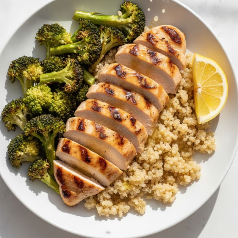 Grilled Chicken Breast with Quinoa and Roasted Broccoli