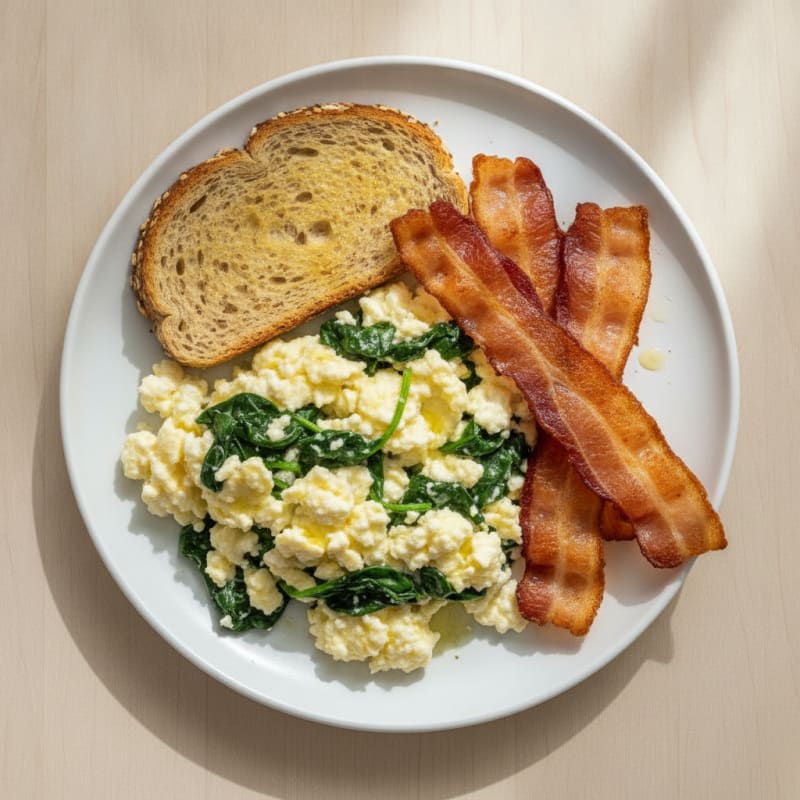 Cottage Cheese Scramble with Spinach and Turkey Bacon