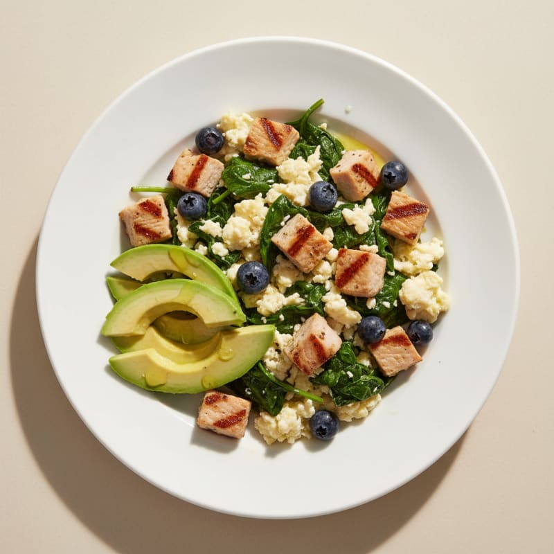 Egg White Scramble with Spinach and Grilled Turkey Breast