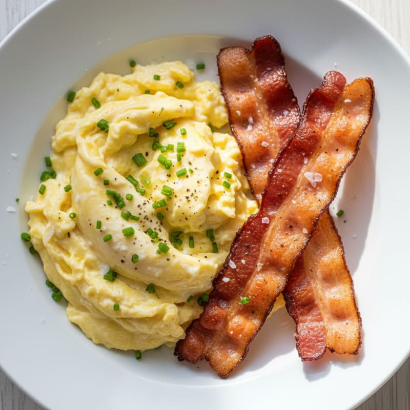 Creamy Scrambled Eggs with Crispy Bacon