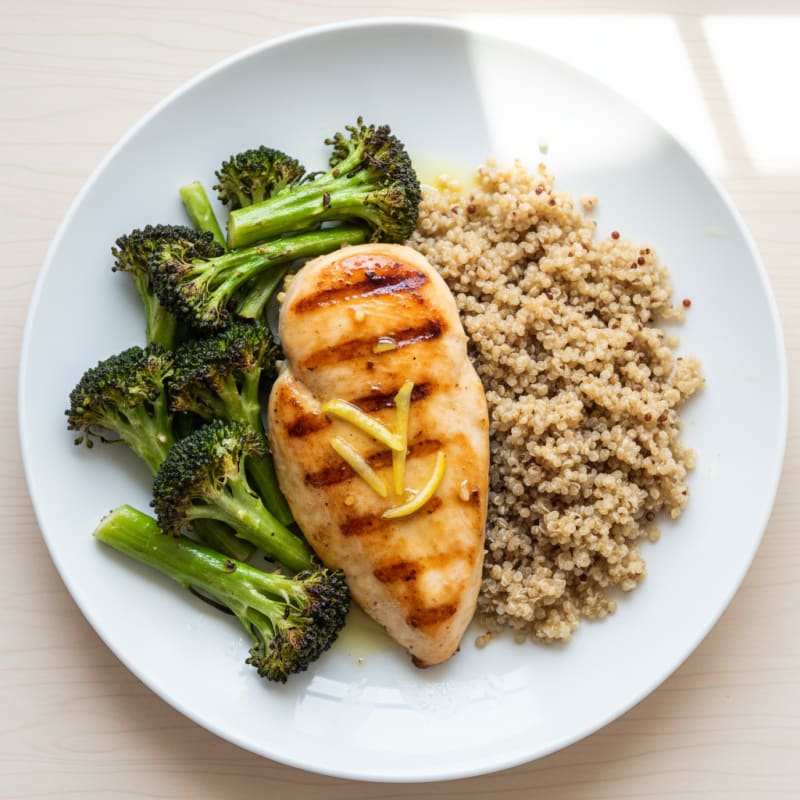 Grilled Chicken Breast with Roasted Broccoli and Quinoa