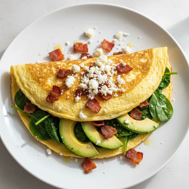 Egg White Spinach Omelette with Turkey Bacon