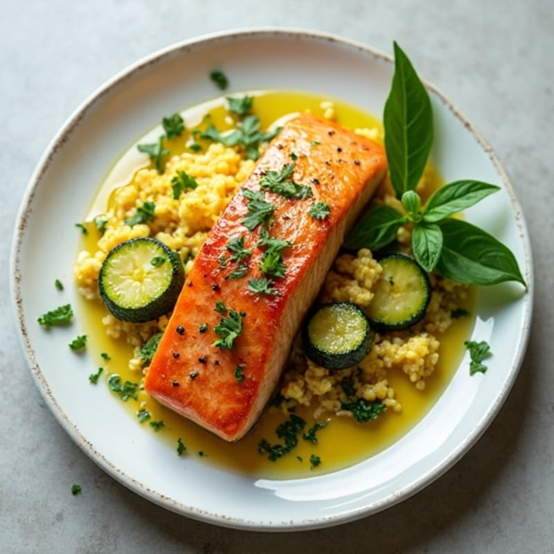 Pan-Seared Salmon with Zucchini and Fresh Herb Scramble