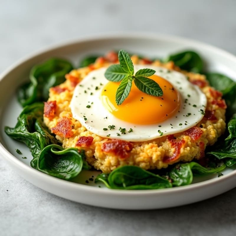 Crispy Turkey Bacon and Egg White Scramble with Sautéed Spinach