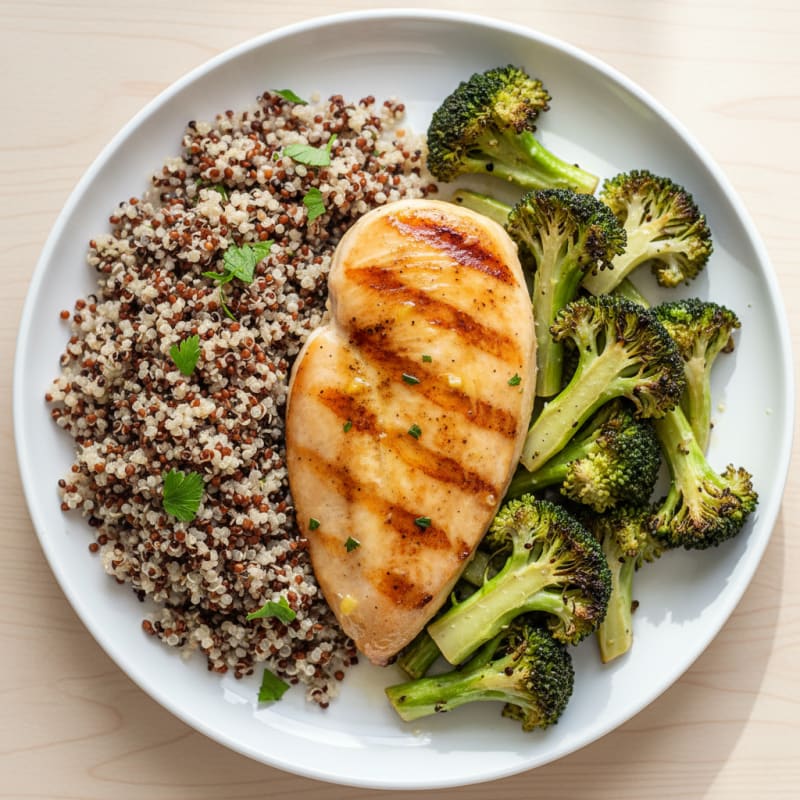 Grilled Chicken Breast with Roasted Broccoli and Quinoa
