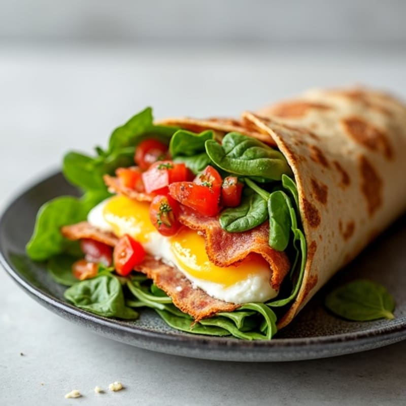 Crispy Turkey Bacon and Egg White Breakfast Wrap with Spinach