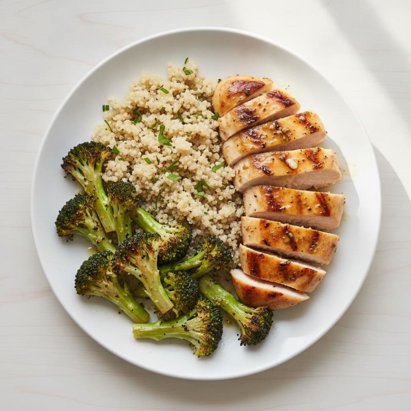 Grilled Chicken Breast with Quinoa and Roasted Broccoli