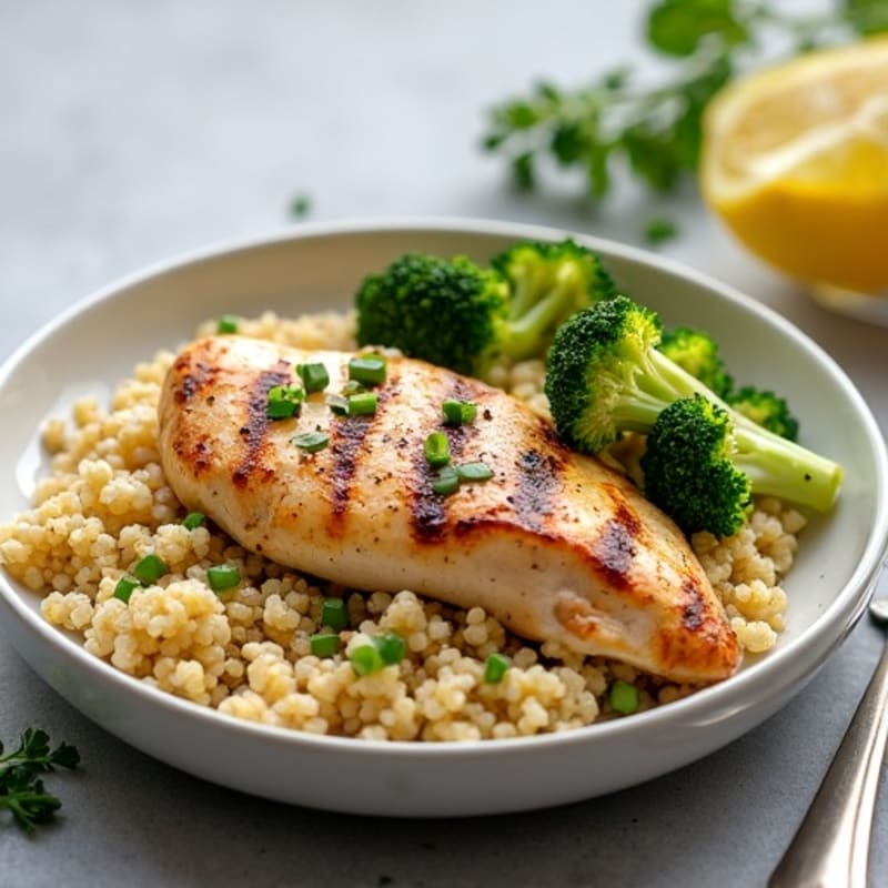 Grilled Chicken Breast with Quinoa and Roasted Broccoli